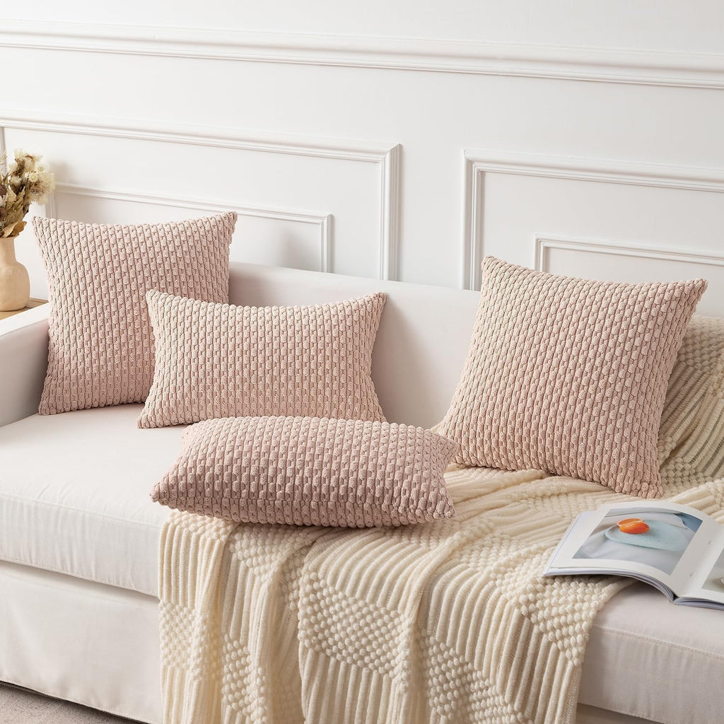 Kevin Textile Valentines Day 12x24 Inch Pillow Cover 1 Pack Boho Decorative Soft Striped Corduroy Lumbar Farmhouse Accent Rectangle Cushion Case for Living Room Couch Sofa Bed, Light Pink