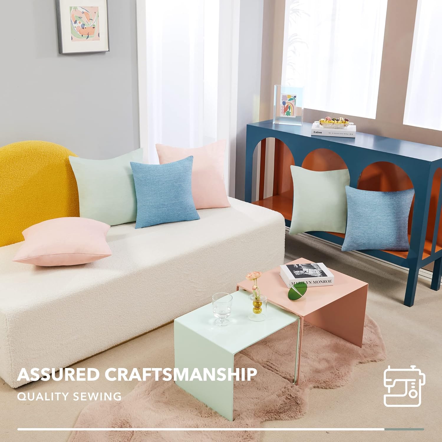 Deconovo Decorative Throw Pillow Covers - Set of 4 Soft Linen Cushion Covers, 18x18 Inch, Green & Machine Washable Pillowcases for Sofa, Bedroom, Living Room Décor, Coral Green,COVERS ONLY, No Inserts