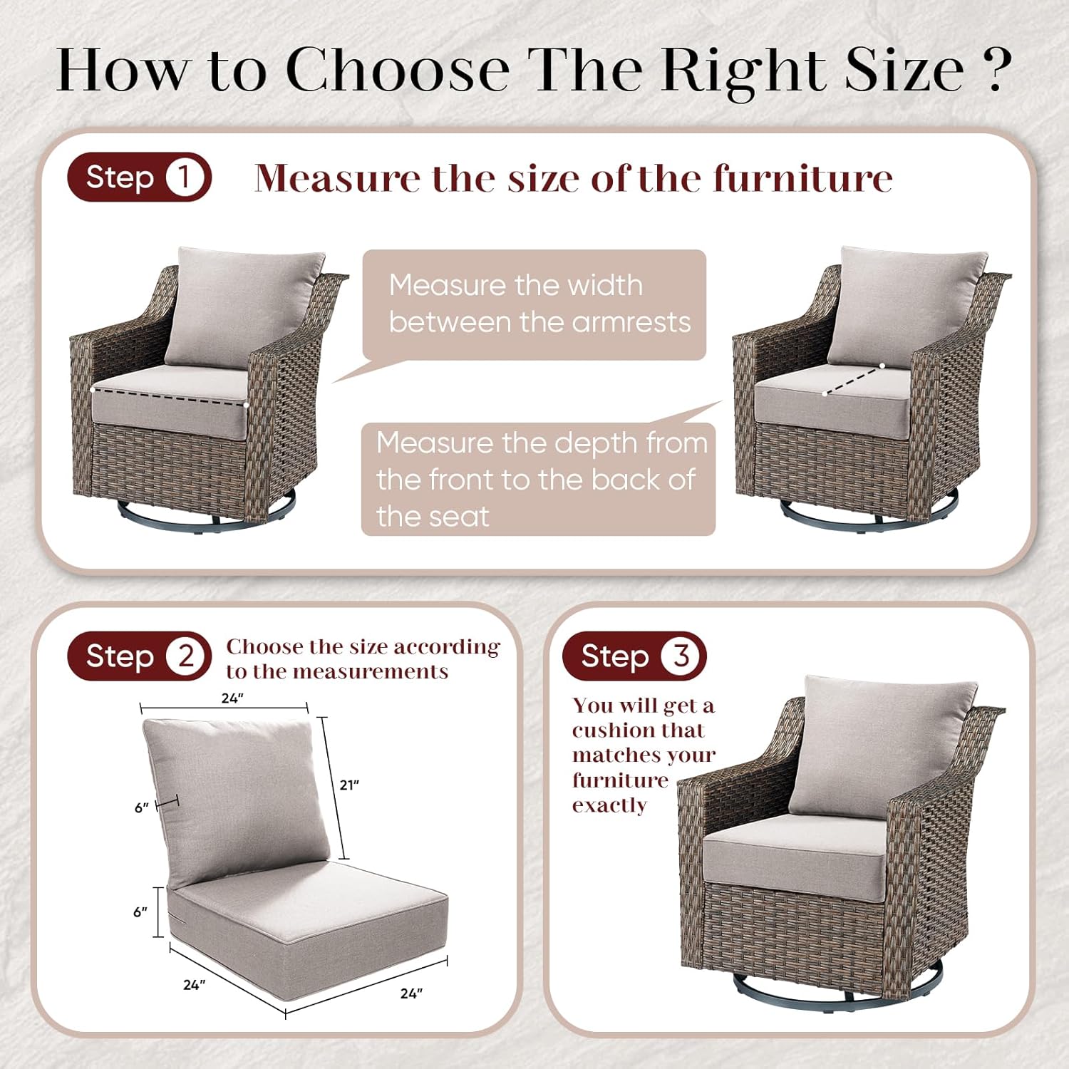 Outdoor Seat Cushion Set-24 x 24 x 6 Inch Outdoor Chair Cushions with Water Resistant & Removable Cover Outdoor Cushions for Patio Furniture Chair Sofa Couch-Beige