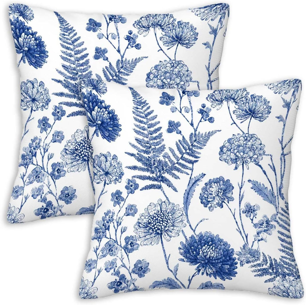 Throw Pillow Covers 18x18 Set of 2, Summer Floral Cushion Covers, Decorative Square Pillowcases for Couch, Bedroom, Living Room