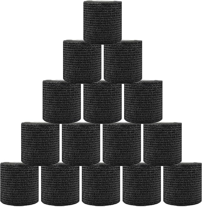15 Pack Self Adhesive Bandage Wrap 2 Inch x 5 Yards Non-Woven Bandage,Vet Wrap Breathable Elastic Self-Adherent Tape for Stretch Athletic, Sports, Wrist, Ankle (Black)