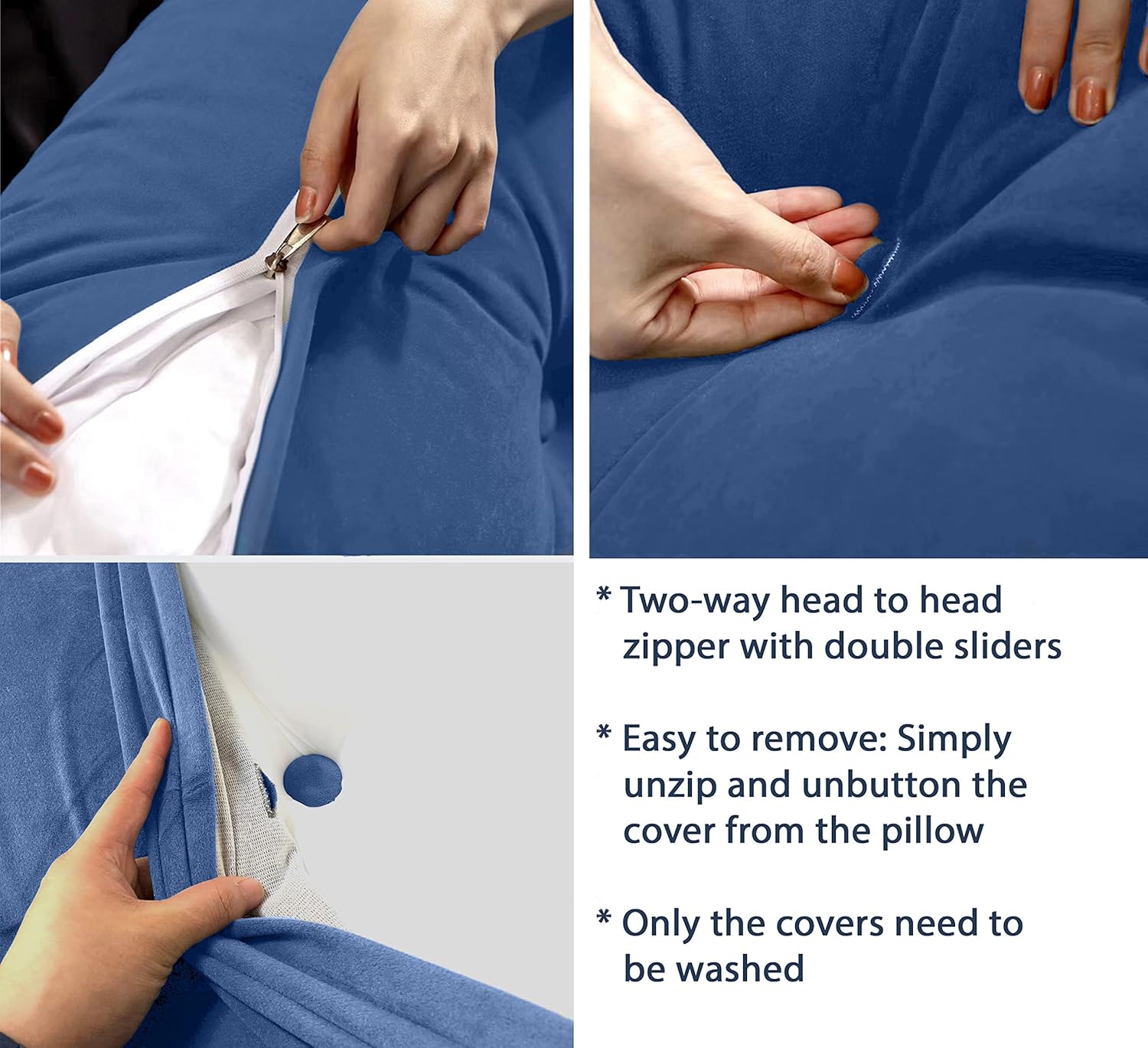 Triangular Reading Bed Rest Pillow Large Bolster Cushion Headboard Backrest Wedge Pillow with Two Detachable Roll Pillows for Neck & Lumbar Support (Purple, Queen: 59 x 8 x 20 inches)