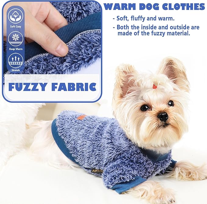 Fleece Dog Sweater Soft Fuzzy Warm Clothes for Small Dogs Girl Boy Soft Winter Coat Flannel Puppy Jacket Pet Clothes Outfit Sweater for Chihuahua, Bulldog, Dachshund M(Navy Blue)