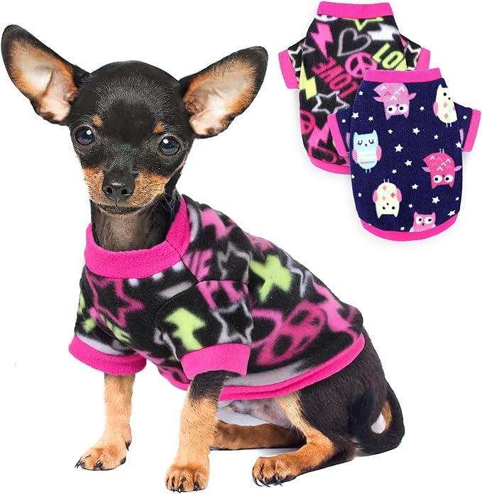 2 Pieces Dog Sweaters for Small Dogs, Fall Winter Fleece Dog Clothes, Soft and Warm Puppy Sweater Doggie Coat for Winter Pet Cloting for Chihuahua Yorkie (Rose,Pink, Small)