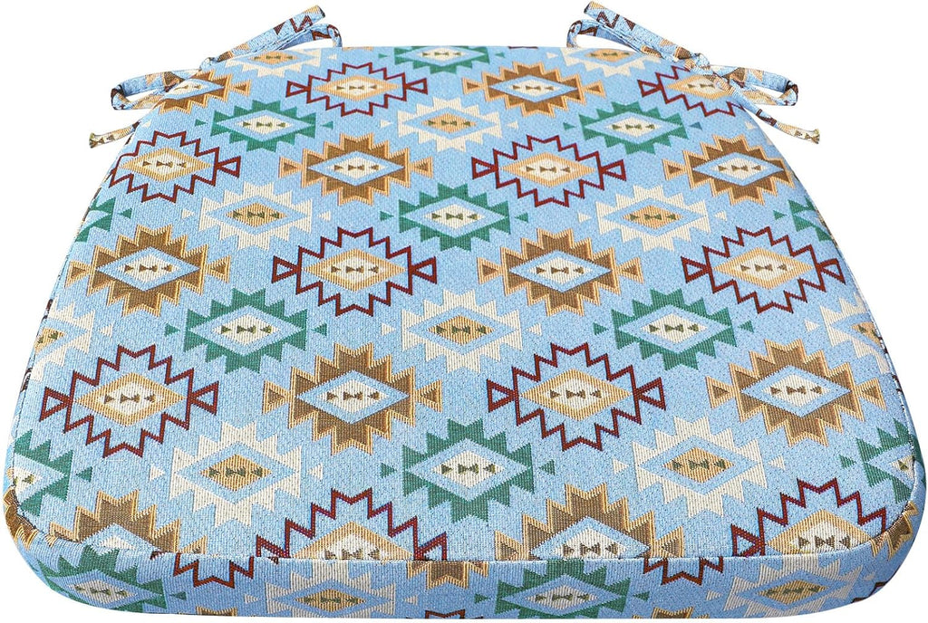 AAAAAcessories D-Shaped Chair Cushions, 2" Thick Dining Chair Pads with Ties and Removable, Machine-Washable Cover, 17" x 16", Geometric Blue