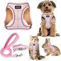 GAMUDA Small Dog Harness Collar and Leash Set, Step in No Chock No Pull Soft Mesh Adjustable Dog Vest Harnesses Plaid Reflective for Dogs Puppy Cats Kitten Rabbit (Pink, XXS)