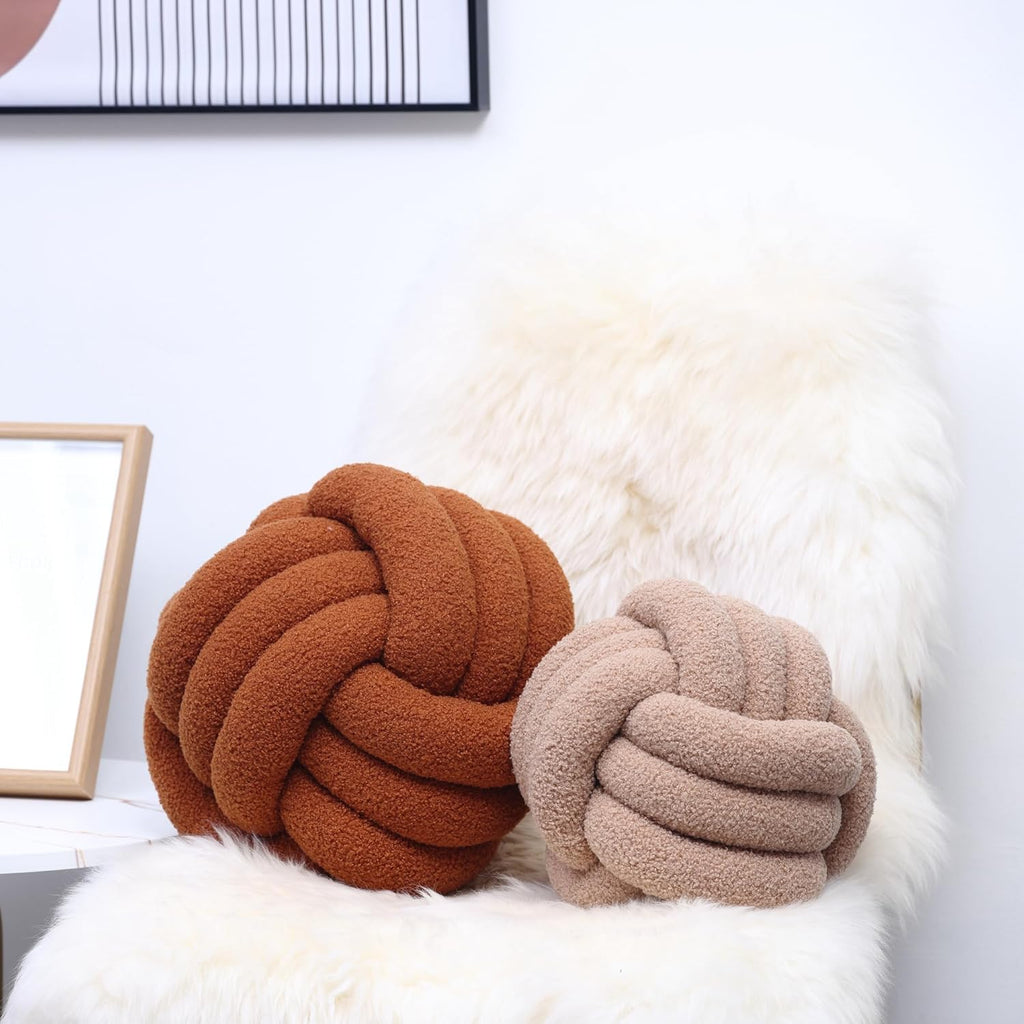 Petrella Knot Pillow Ball Round Throw Pillows Home Decor Cushion Decorative Aesthetic Throw Pillows，Lambswool Caramel 8inch