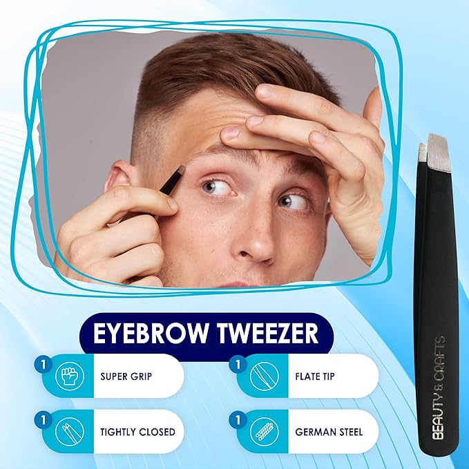 5'' Professional German Beard Scissors for Men- 2 Mustache Combs for Facial Hair with Beautiful Pouch & Tweezer - Mustache Scissors for Men Grooming, Cutting, Styling-Mustache Trimmer