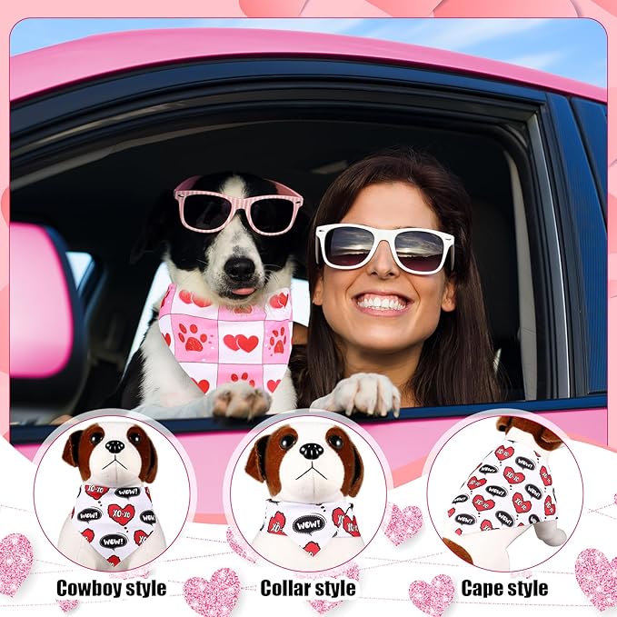 Aliceset 180 Pcs Valentine Dog Bandana Bulk Heart Bandanas for Dogs Adjustable Washable Pet Triangle Scarf Cute Red Pink Kerchief Bibs for Valentine‘s Day Pet Costume Accessories Decorations