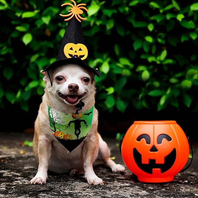 Newwiee 100 Pieces Halloween Dog Bandanas Bulk for Large Dogs Adjustable Triangle Bibs Scarf Halloween Skull Ghost Spider Pumpkin Bat Pet Costumes Scarf Holiday Accessories for Large Dog Puppy Cat