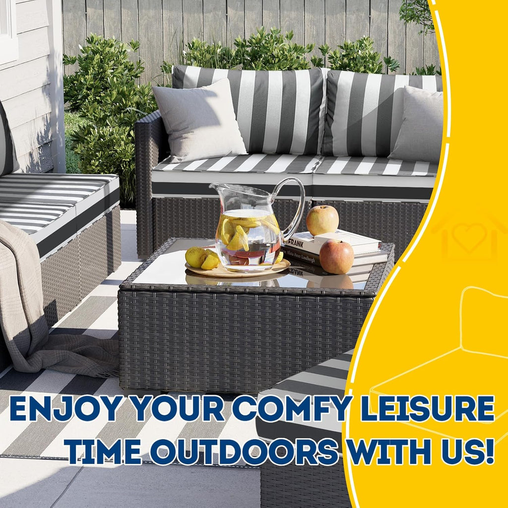 AAAAAcessories Outdoor Deep Seat Cushions, Waterproof, Fade-Resistant Patio Furniture Replacement Cushions, 23.5" x 25.5" x 5" + 23.5" x 13.5", Gray Cabana Stripe