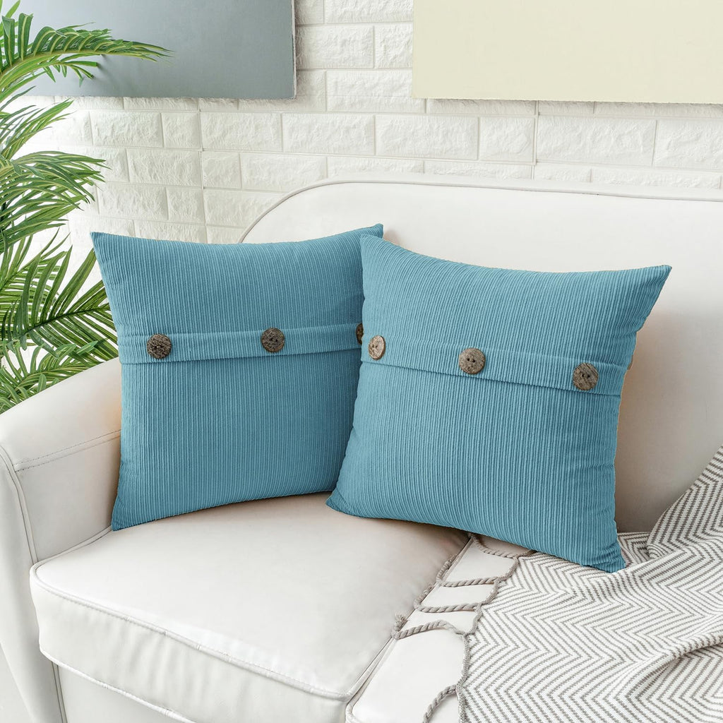 HWY 50 Smoke Blue Chenille Throw Pillow Covers 20x20 Inch with Triple Buttons, Soft Farmhouse Accent Decorative Cushion Cases for Couch Sofa Bed Living Room Pack of 2