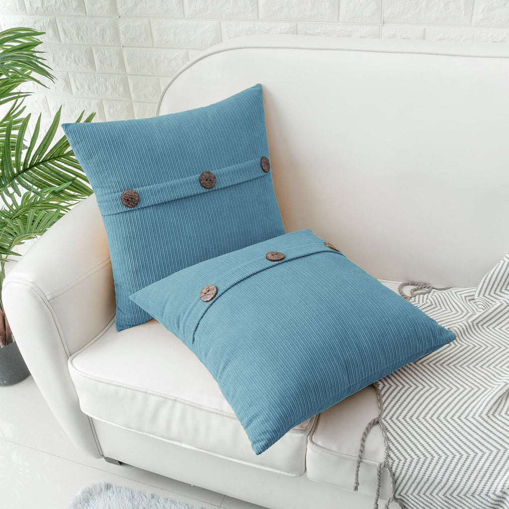 HWY 50 Smoke Blue Chenille Throw Pillow Covers 20x20 Inch with Triple Buttons, Soft Farmhouse Accent Decorative Cushion Cases for Couch Sofa Bed Living Room Pack of 2