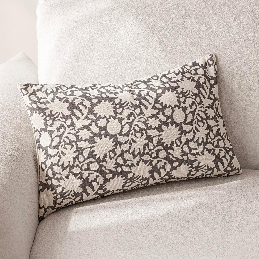 Foindtower Set of 2 Decorative Neutral Floral Throw Pillow Covers Accent Farmhouse Cushion Covers Boho Lumbar Pillowcase for Couch Sofa Bedroom Living Room Home Decor,12×20 Inch,Rustic Gray