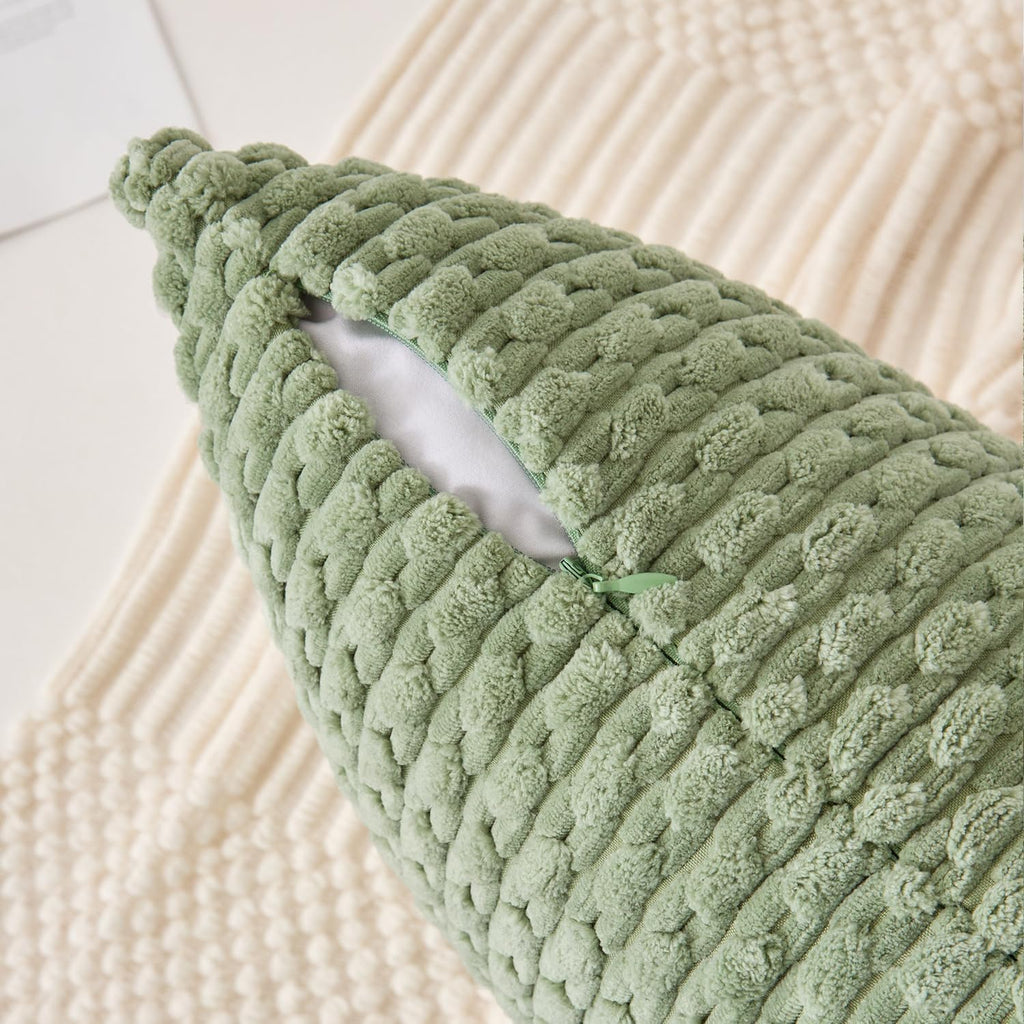 Kevin Textile 12x20 Inch Pillow Cover 1 Pack Boho Decorative Soft Striped Corduroy Lumbar Farmhouse Solid Color Accent Rectangle Cushion Case for Living Room Couch Sofa Bed, Sage Green