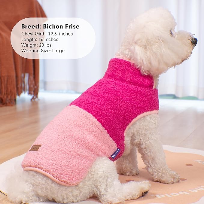 cyeollo Warm Dog Coat Sherpa Reversible Fleece Winter Dog Jackets Sweater Vest for Large Dogs Female, Soft Cold Weather Pet Clothes, Rose Red XXXL