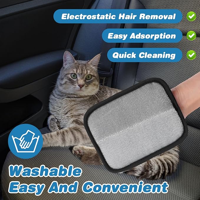 2 Pcs Pet Hair Removal Gloves Brush Double Sided Reusable Electrostatic Static Cat Hair Remover Glove for Dog Cat Grooming Fur Remover Mitt Tool for Clothing Couch Carpet Car Seat