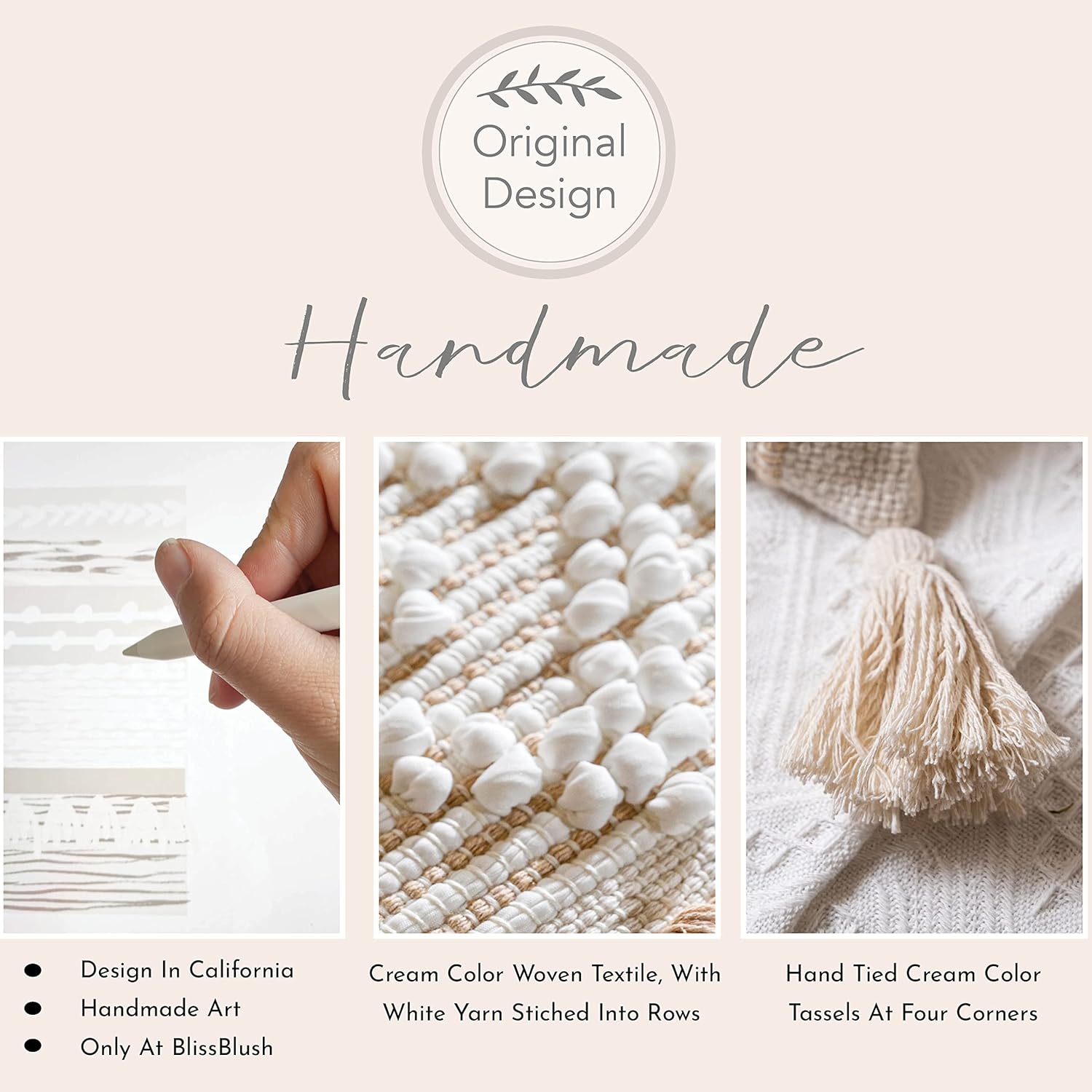 BlissBlush Cream White Boho Throw Pillow Cover 20X20, Boho Woven Textured Pillow Cover, Neutral Pillow Cover, Sofa Couch Bed Farmhouse Lumbar Pillow (Cover ONLY)