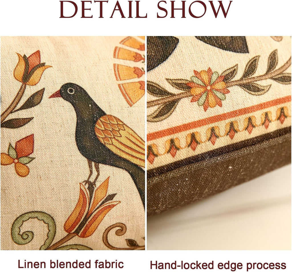 Brown Throw Pillow Covers,Floral Farmhouse Birds Flower Pattern Linen Accent Pillows Cover for Couch,Decorative Lumbar Pillows for Couch Sofa Bed Chair Cushion Covers 12"x20"