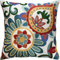 Daisy Floral Pillow Cover Teal Flower Pillowcase Flowery Outdoor Cushion Suzani Accent Pillowsham Flower Floral Chair Cushion Hand Embroidered Cushions Wool Size 18x18