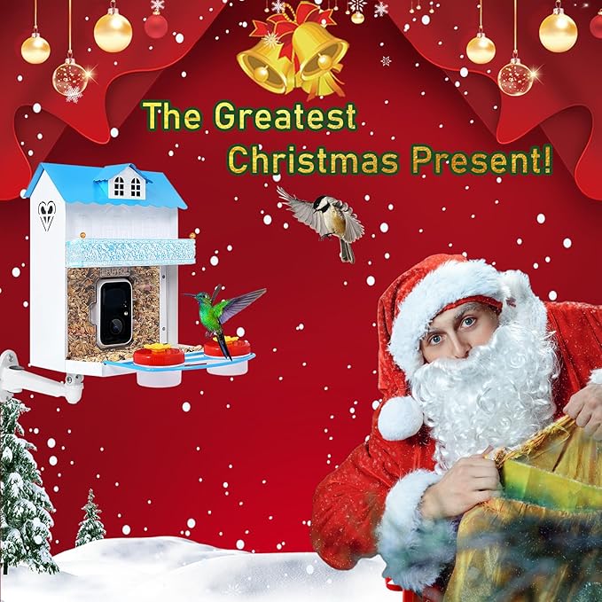 Hummingbird Feeder Camera, Smart Bird Feeder with Auto Capture and Notify, 1080P HD Full Color Camera, Free 32G SD Card, Ideal Gift for Bird Lovers