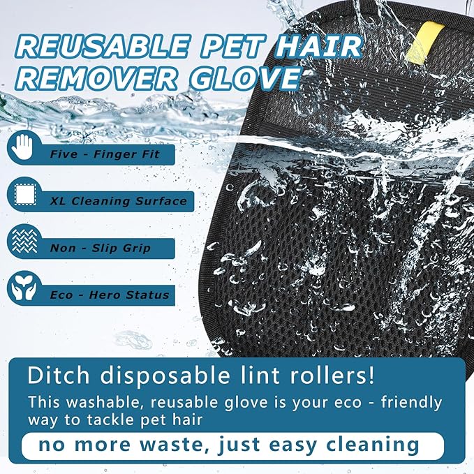 1-Pack Pet Hair Removal Glove for Dogs and Cats, Electrostatic Reusable Grooming Glove for Furniture, Couch, Carpet, Car Seat and Clothing
