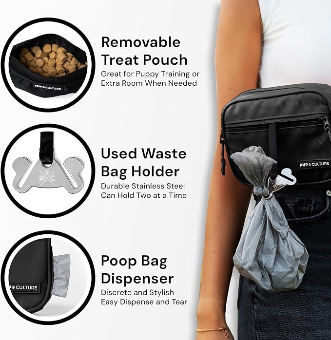 Pup Culture Dog Treat Pouch with Poop Bag Dispenser and Removable Treat Pouch | Cross Body Dog Walking Bag | The Perfect Puppy Training Tool and Even Better Gift