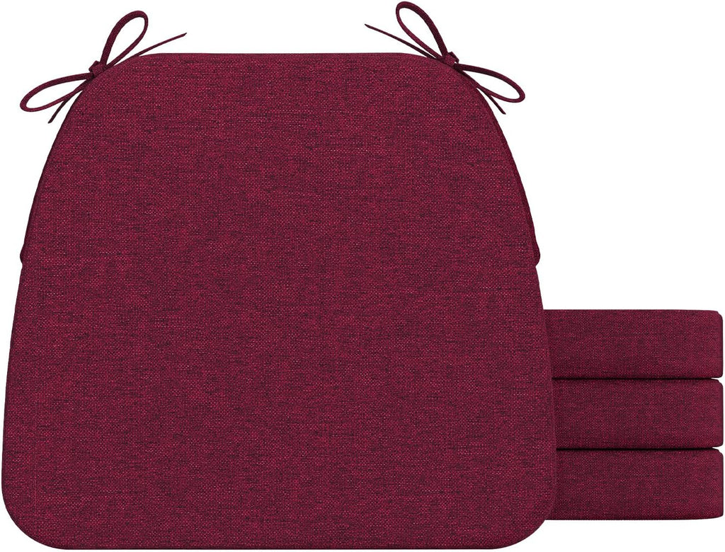 AAAAAcessories D-Shaped Chair Cushions, 2" Thick Dining Chair Pads with Ties and Removable, Machine-Washable Cover, 17" x 16", Set of 4, Wine Red