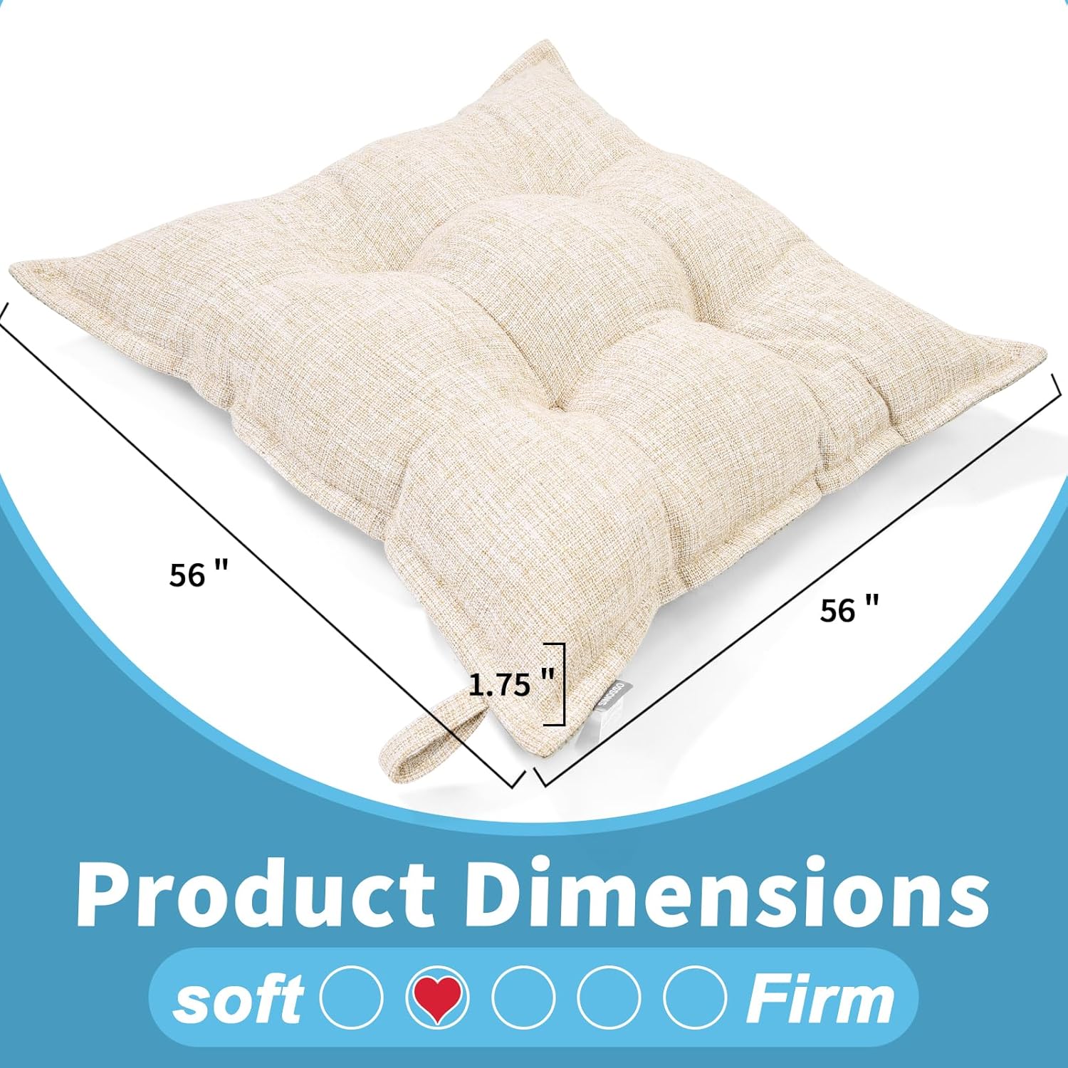 SINSOSSO Large Floor Pillow 22", Thickened Bite-Size Memory Foam Square Non-Slip Cushion for Office Back Support/Indoor Yoga/Chair Seat, Fashionable Color-Blocked Fabric & Washable, Beige, 1 PCS