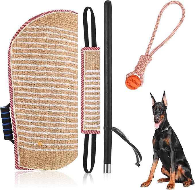Dog Bite Training Set Include Dog Bite Sleeve, Training Stick, Tug of War Toys and Rubber Ball, Tough Dog Bite Training Equipment Durable Arm Bite Sleeve for Large Dogs K9 Professional Training