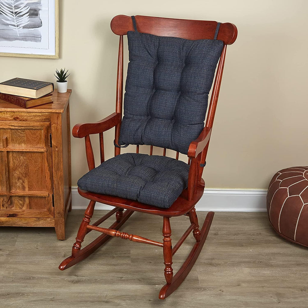 Klear Vu Omega Non-Slip Rocking Chair Cushion Set, Assembled in USA, Thick Padding & Tufted Design, Includes Seat Pad & Back Pillow with Ties, 17x17 Inches, 2-Piece Set, Tyson Navy