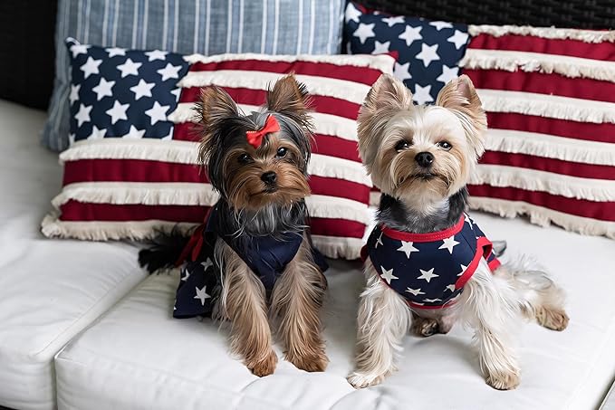 Fitwarm Patriotic Star Dog Shirt for 4th of July, Memorial Day, Independence Day, Holiday Dog Clothes for Small Dogs Boy Girl, Pet Cat Outfit, 100% Breathable Cotton, Red, Navy Blue, White, XXL