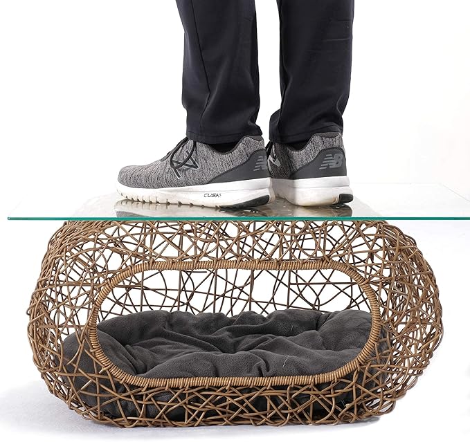 Fun Stackable Cat Condo for Indoor Cats - Interactive Play Faux Rattan Cat House for Indoor Cats Kitty, Pet Friendly Top/Side House Entry, Cat Bed Enclosed