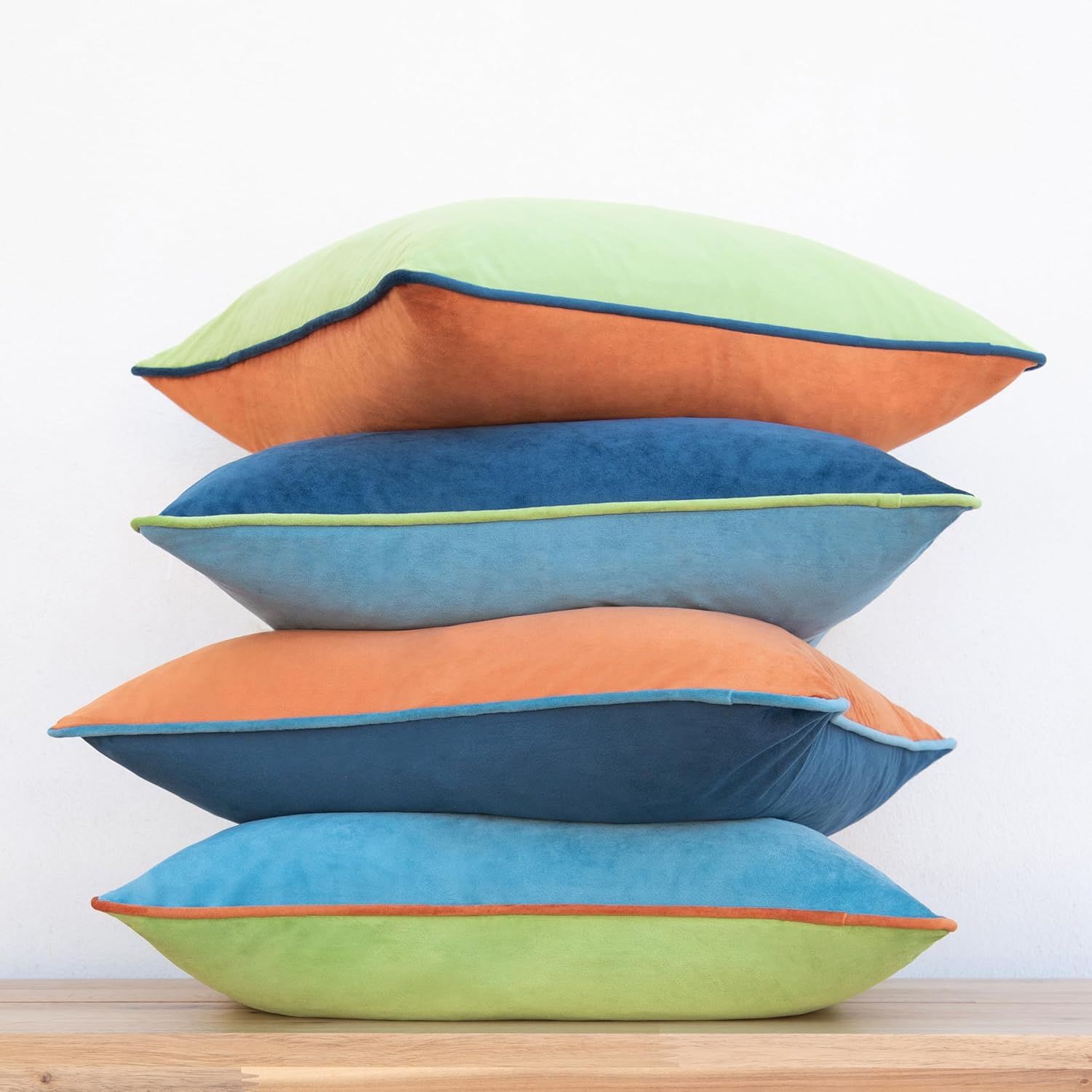 MONDAY MOOSE Decorative Throw Pillow Covers Cushion Cases, Set of 4 Soft Velvet Modern Double-Sided Designs, Mix and Match for Home Decor, Pillow Inserts Not Included (16x16 inch, Blue/Orange)