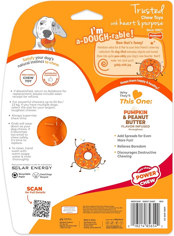 Nylabone Limited Edition 70th Birthday Donut Power Chew Toy for Dogs, Durable & Tough Dog Toys for Aggressive Chewers, Pumpkin & Peanut Butter Flavor, Large - Up to 50 lbs (1 Count)