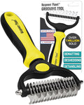 Maxpower Planet Pet Grooming Brush - Double Sided Shedding, Dematting Undercoat Rake for Dogs and Cats - Extra Wide Dog Grooming Brush - Yellow