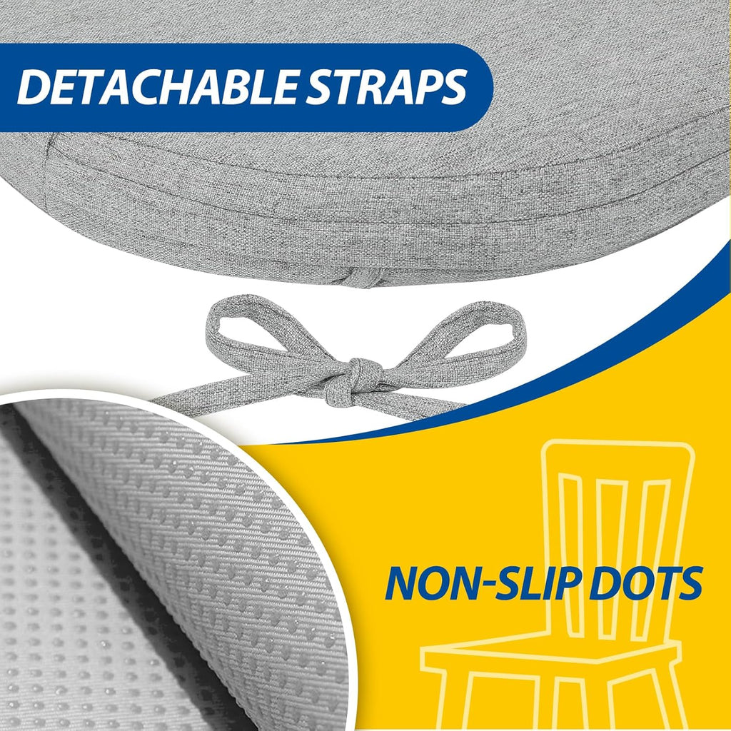 AAAAAcessories D-Shaped Chair Cushions, 2" Thick Dining Chair Pads with Ties and Removable, Machine-Washable Cover, 17" x 16", Set of 6, Light Gray