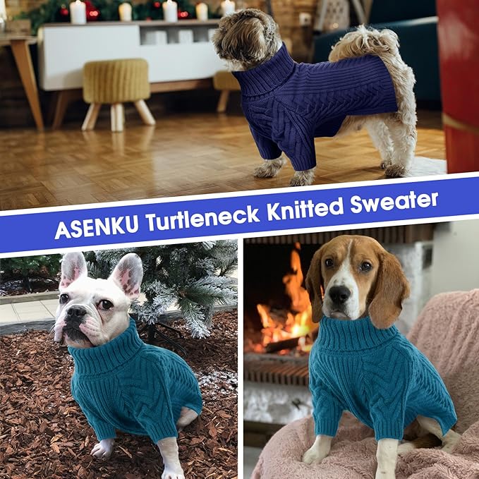 ASENKU Dog Sweater, Dog Sweaters for Medium Dogs, Warm Pullover Doggie KnitTurtleneck Warm Clothes for French Bulldog, Boston Terrier（Royal Blue, M）