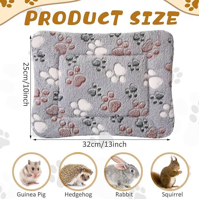 4 Pack Ultra Soft Dog Cat Bed Mat with Cute Prints Reversible Fleece Dog Crate Kennel Pad Cozy Washable Thickened Hamster Guinea Pig Pet Bed Mat for Small Animals(13 x 10 Inches,Light Gray)