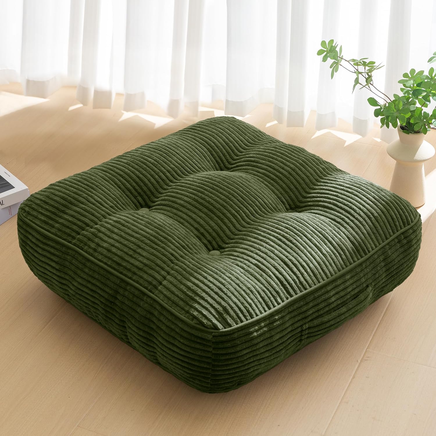 6" Washable Floor Pillow Cushion for Adults, Meditation Cushion Pillow, Large Square Floor Sitting, Removable Tufted Corduroy Cover, for Tatami Living Room or Yoga, 22x22 Inch, Machine Washable