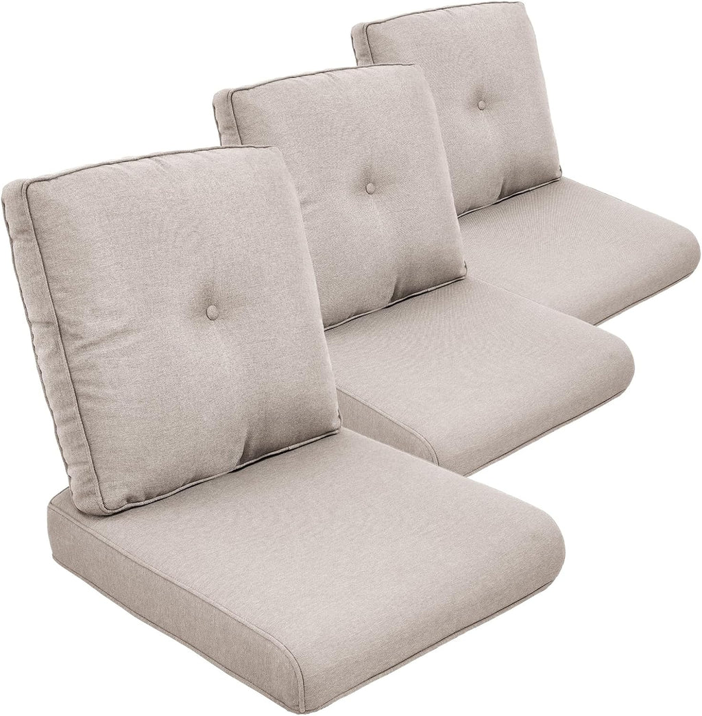 Outdoor Chair Cushion Set of 3, Waterproof Outdoor Seat Cushions 25x22, Patio Chair Cushions for Outdoor Furniture, Couch Cushion Replacement, Include 3 Back & 3 Seat Cushions, Button/Beige