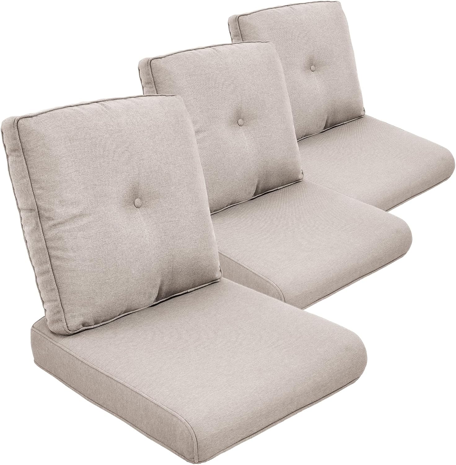 Outdoor Chair Cushion Set of 3, Waterproof Outdoor Seat Cushions 25x22, Patio Chair Cushions for Outdoor Furniture, Couch Cushion Replacement, Include 3 Back & 3 Seat Cushions, Button/Beige