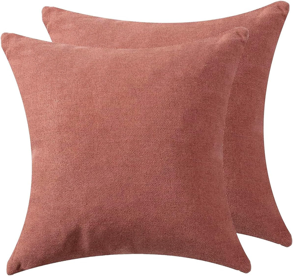 Throw Pillow with Insert 18x18 Inch Set of 2 - Modern Fall Home Decor for Living Room Sofa, Bed - Cute Square Accent Cases - Anthropologie Style Decor (Brick-Red #P1-07)