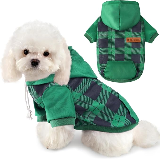 Dog Basic Hoodie Ultra-Soft Plaid Dog Clothes Cold Weather Sweaters for Medium Large Dogs Breathable Cozy Fabric Pet Coat Warm Stylish Sweatshirt with Leash Hole Pocket Dogs Jacket for Cats Boys Girls