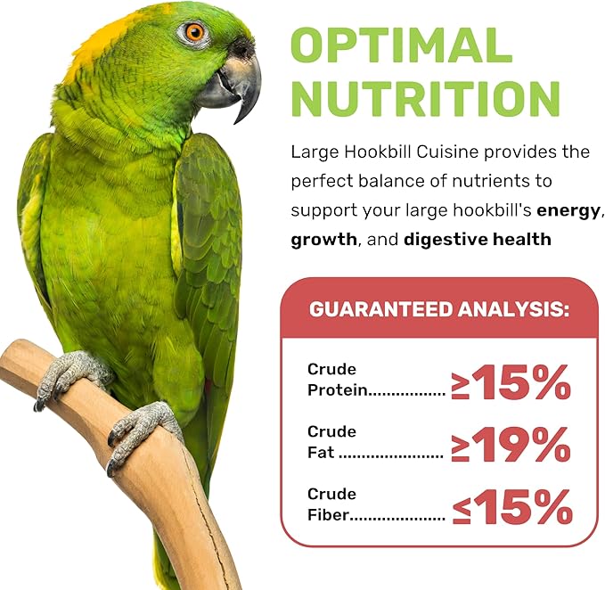 Large Hookbill Cuisine 4 Lbs, Premium Blend Bird Seed for Large Parrots, Cockatoos & Macaws, Parrot Bird Food with Mixed Fruits and Vegetables, Supports Brain, Growth, and Healthy Balanced Diet
