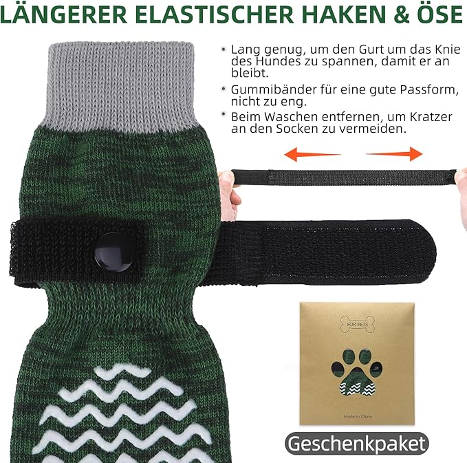 PUPTECK Anti Slip Dog Socks 2 Pairs with Double Grippers for Hardwood Floors, Shoes for Hot/Cold Pavement, Boots & Paws Protectors to Prevent Licking, Traction Booties for Senior Small Large Dogs