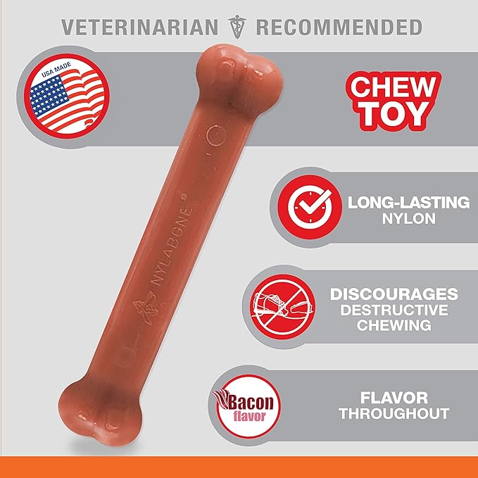 Nylabone Power Chew Classic Bone Chew Toy for Dogs, Durable Dog Toys for Aggressive Chewers, Bacon Flavor, Large/Giant - Up to 50 lbs. (1 Count)