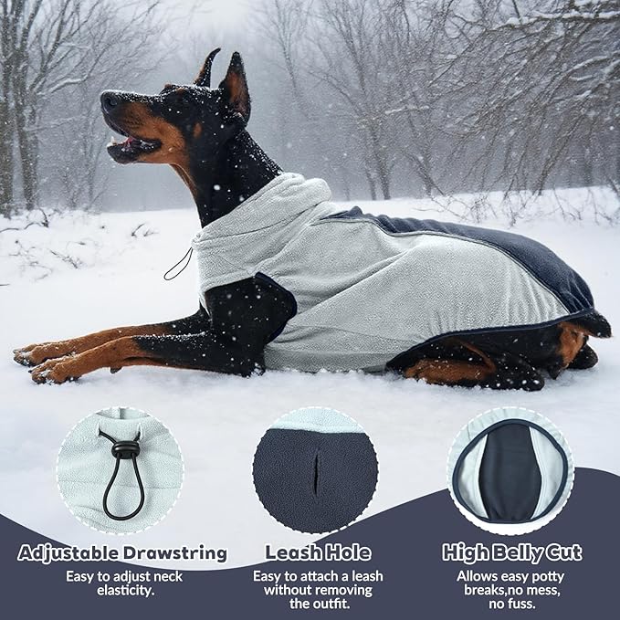 IECOii Great Dane Fleece Dog Sweater, Extra Large Dog Sweater with Leash Hole, Flexible & Good Stretchy Fit for Giant Breeds, Warm Turtleneck Sweatshirt Vest for Big Dogs, Machine Washable, Blue, 4XL