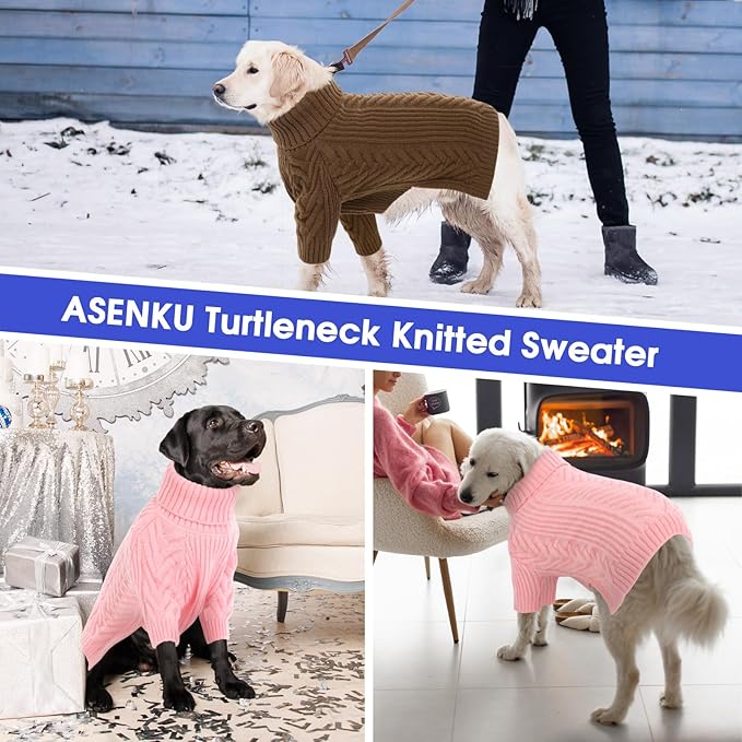 ASENKU Extra-Large Dog Sweater, Dog Sweaters for Extra Large Dogs, Pet Sweatshirt Apparel Turtleneck Pullover Winter for Doberman, Great Dane (Pink, 4XL)