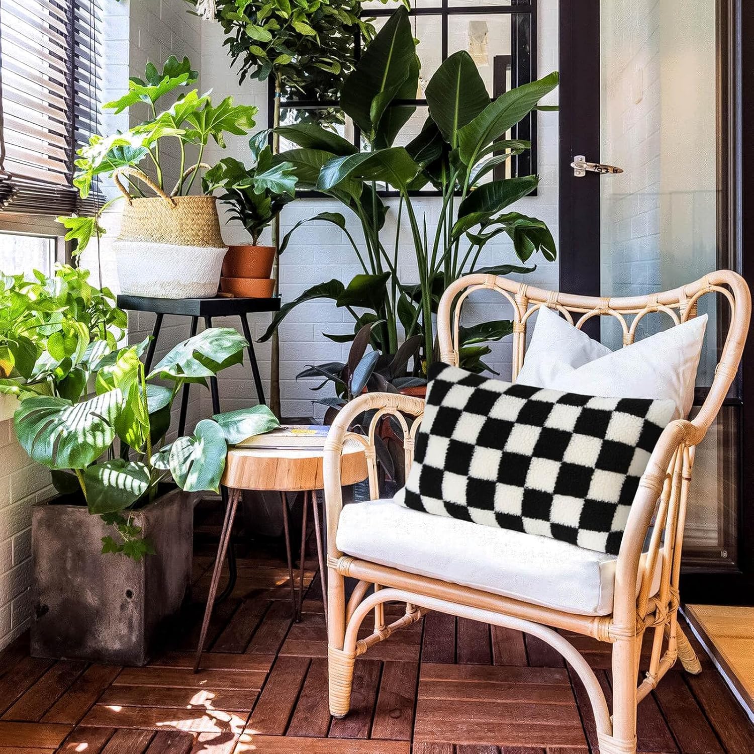 AmHoo Pack of 2 Decorative Throw Pillow Covers Checkerboard Luxury Super Soft Faux Fur Wool Set Case Cushion for Couch Sofa Bedroom 12 x 20-Inch Black